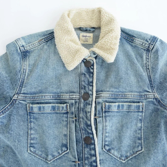 Gap Light Blue Button Up with Sherpa Collar Denim  Jean Jacket Coat XS - Picture 13 of 13